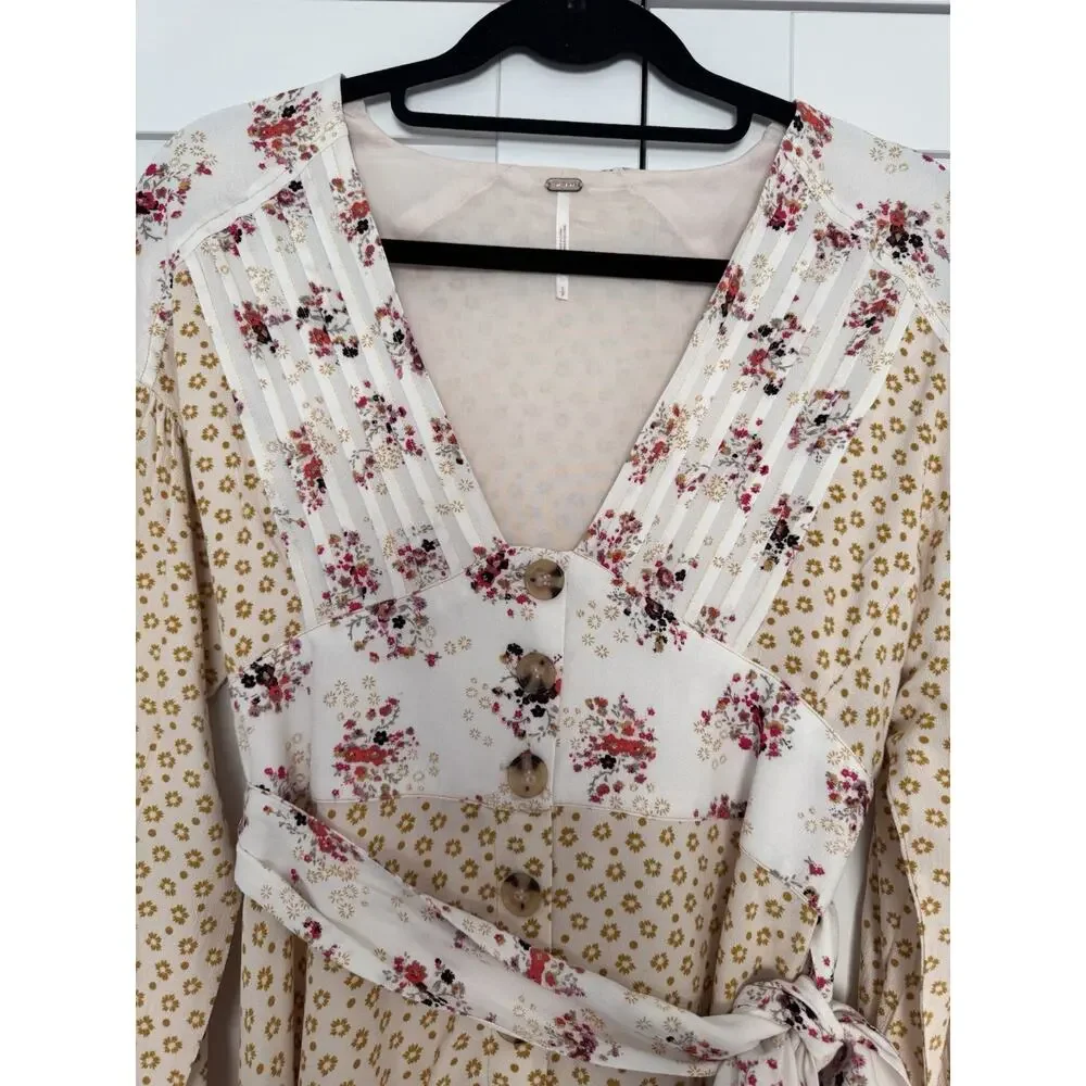 Free People Wonderland Floral Mini Dress S Puff Sleeve Cottagecore Prairie Boho